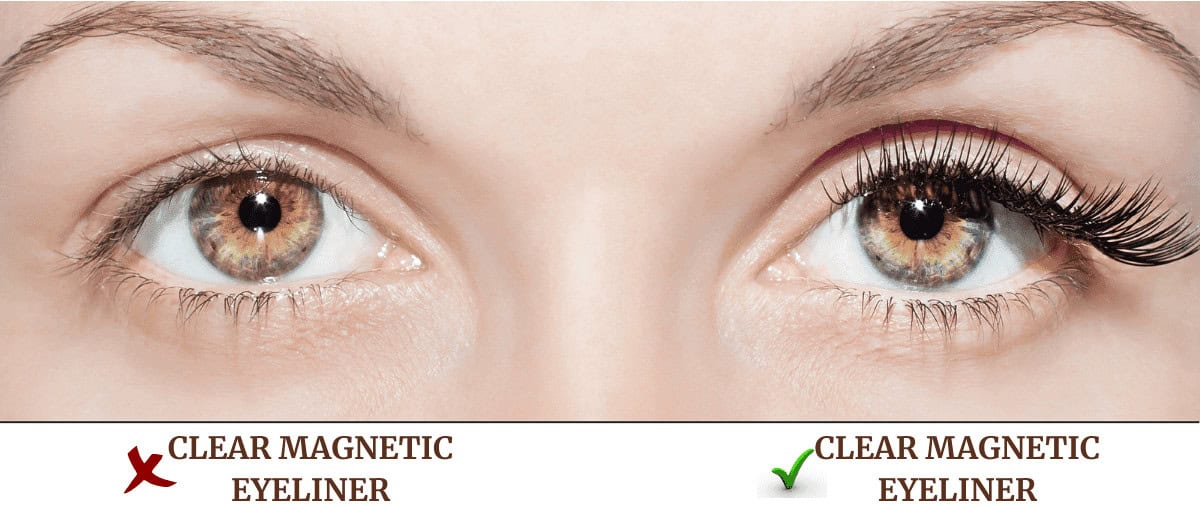 A close-up of a woman's eyes showcasing the difference between worn-out and beautifully applied eyelashes, highlighting the importance of eyelash mascara for enhancing eye makeup.