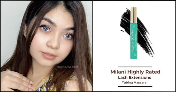 Milani Highly Rated Lash Extensions Tubing Mascara next to model Dr. Rabeya wearing it.