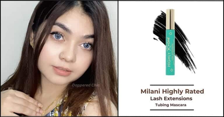 Milani Highly Rated Lash Extensions Tubing Mascara next to model Dr. Rabeya wearing it.