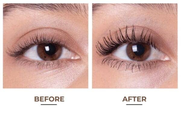 Milani Highly Rated Tubing Mascara before and after results showing smudge-proof and flake-free wear