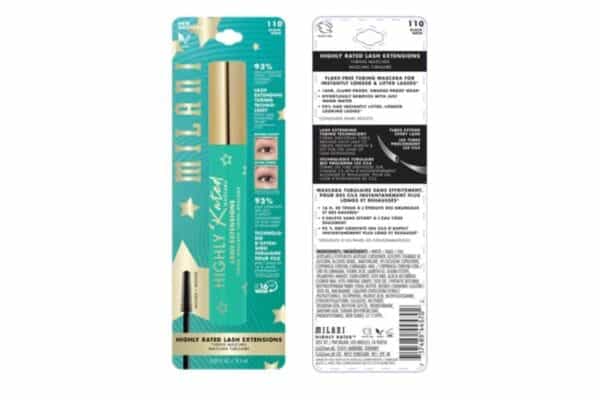 Full ingredients list of Milani Highly Rated Lash Extensions Tubing Mascara packaging