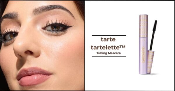 Tarte Tartelette Tubing Mascara on model with close-up lashes