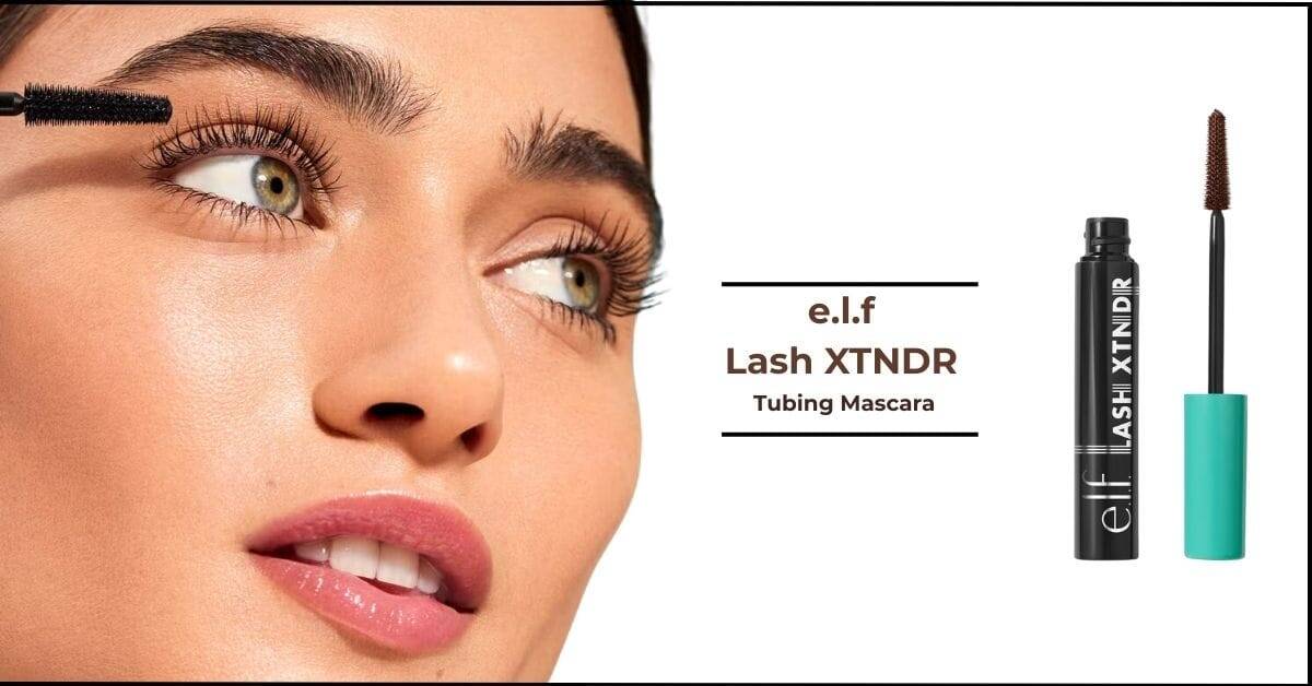 e.l.f Lash Xtndr Tubing Mascara on model with close-up lashes