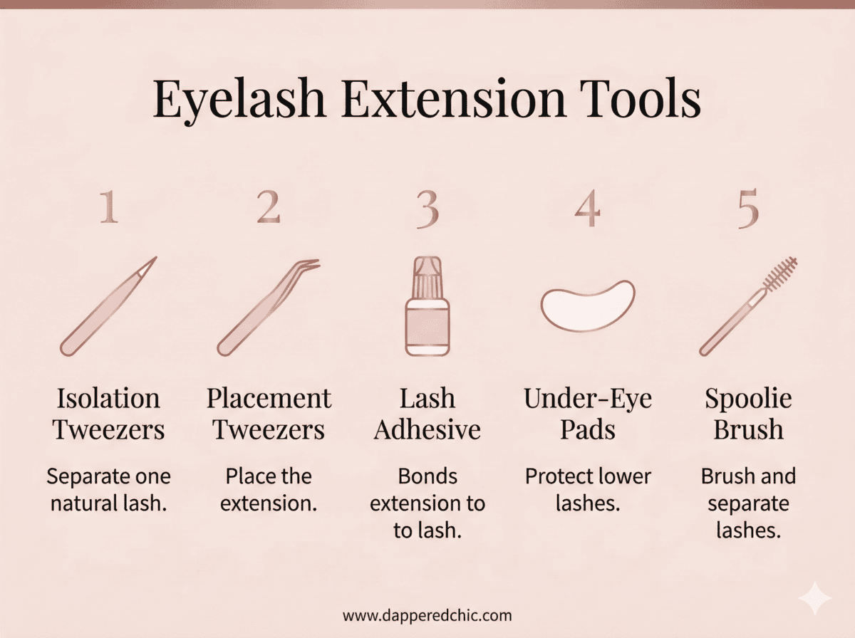 eyelash extension tools eyelash extension tools infographic showing tweezers adhesive under eye pads and spoolie brush
