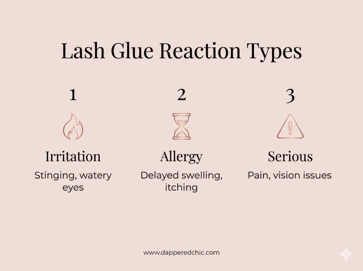 eyelash glue safety reactions irritation vs allergy vs serious symptoms