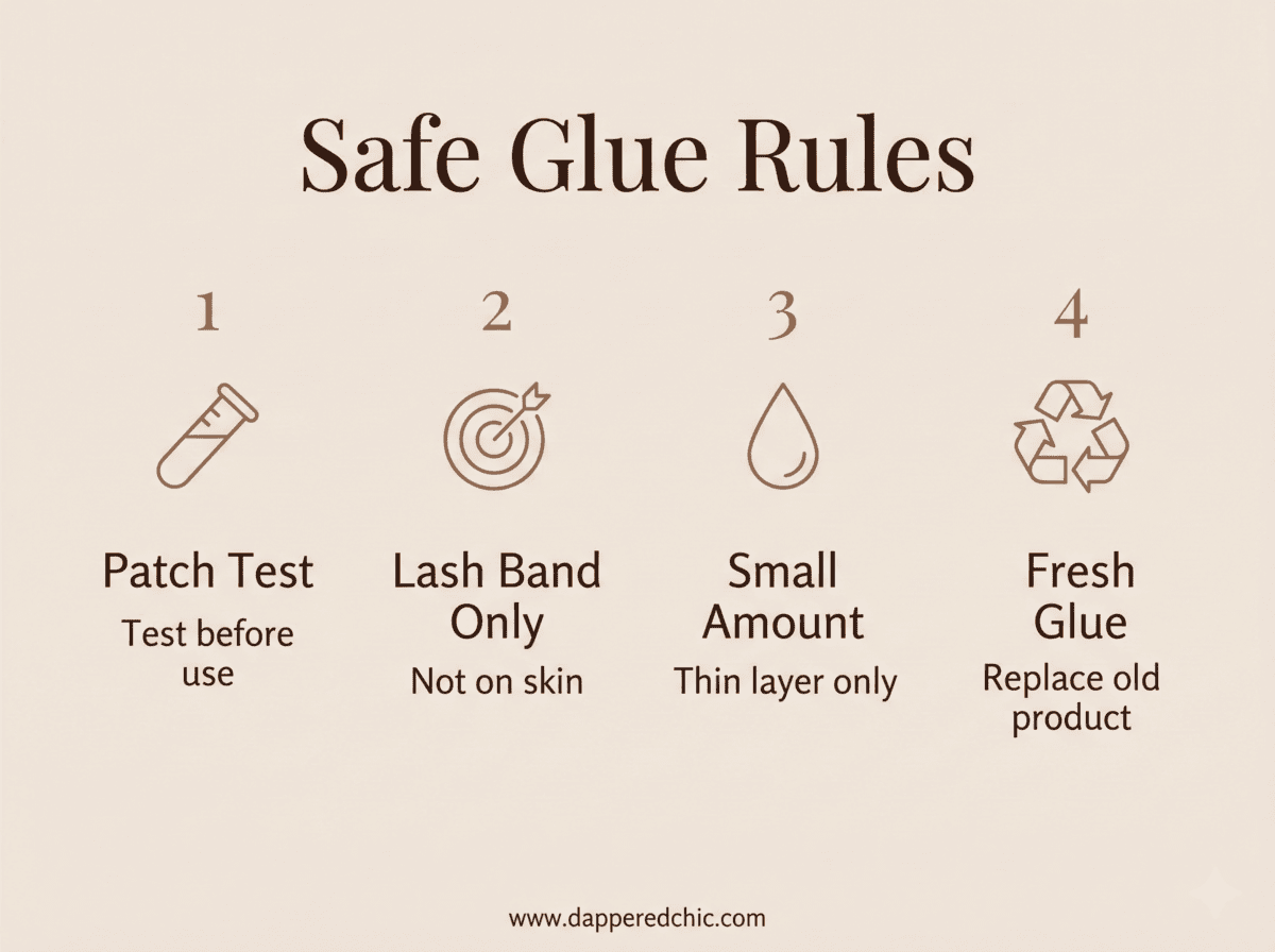 eyelash glue safety rules patch test lash band small amount replace glue